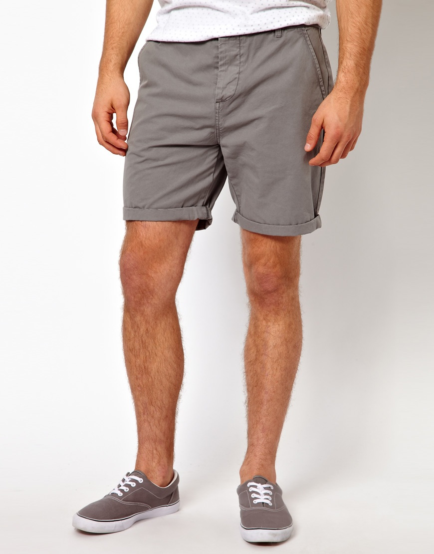 ASOS Cotton Chino Shorts In Mid Length in Grey (Gray) for Men - Lyst