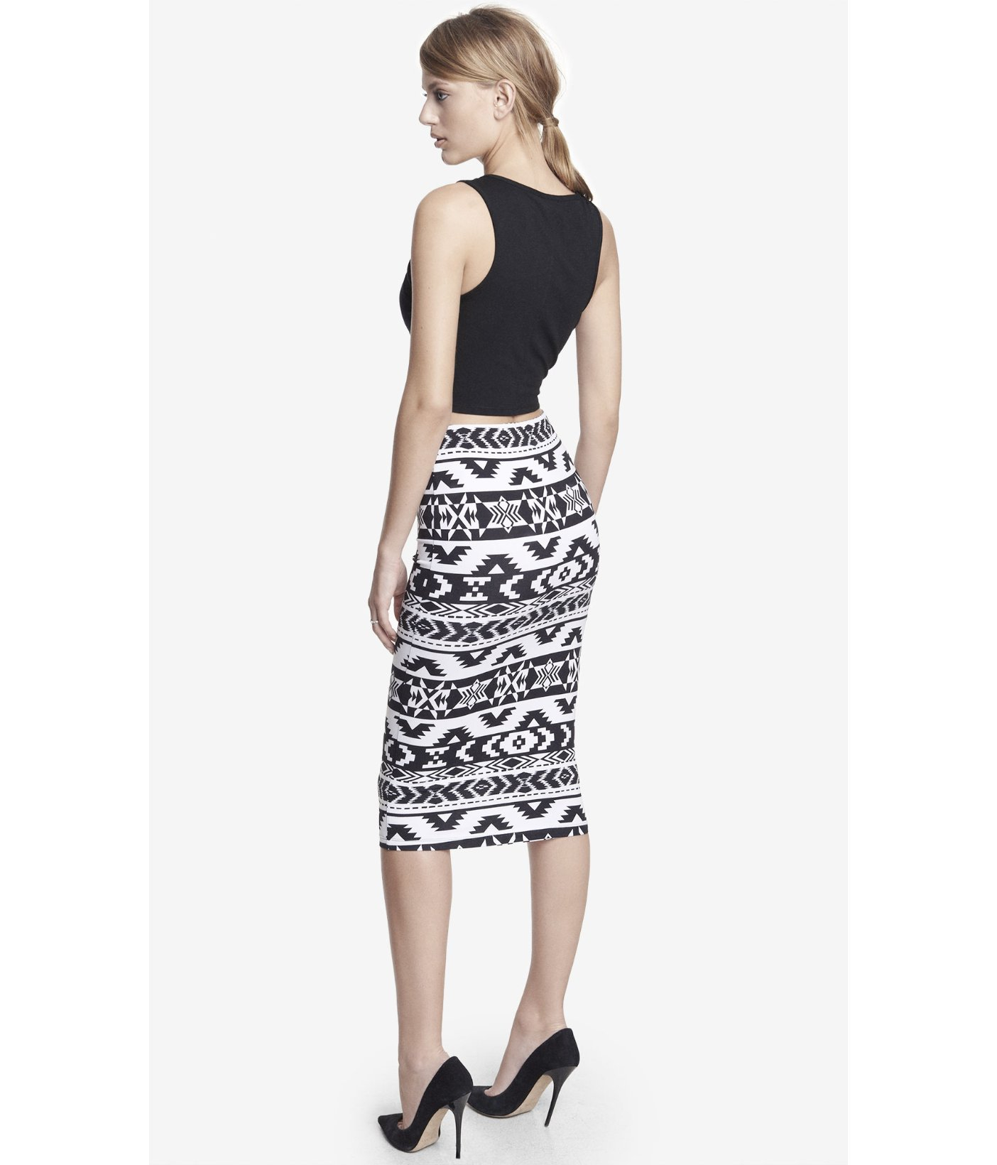 Express Knit Aztec Print Midi Pencil Skirt in White (BLACK PRINT) Lyst