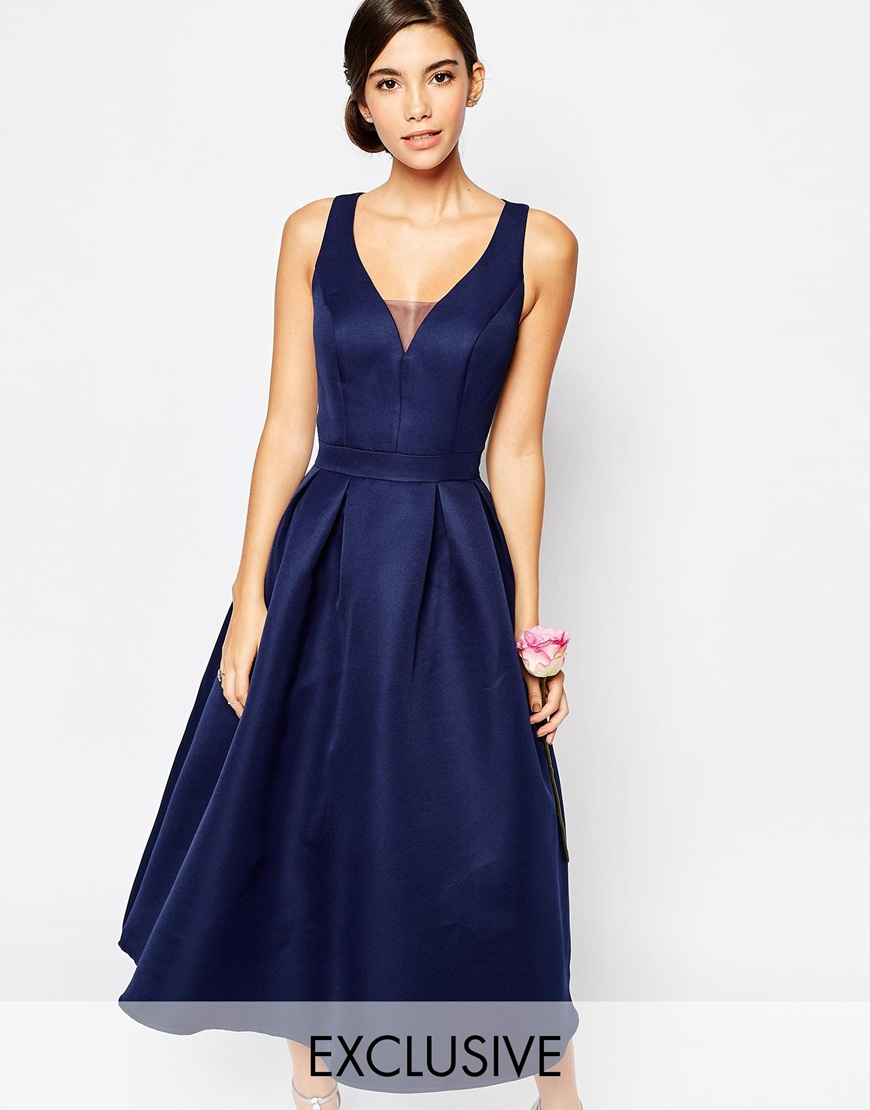 Chi Chi London Skater Midi Dress With Keyhole Back Detail in Blue Lyst UK