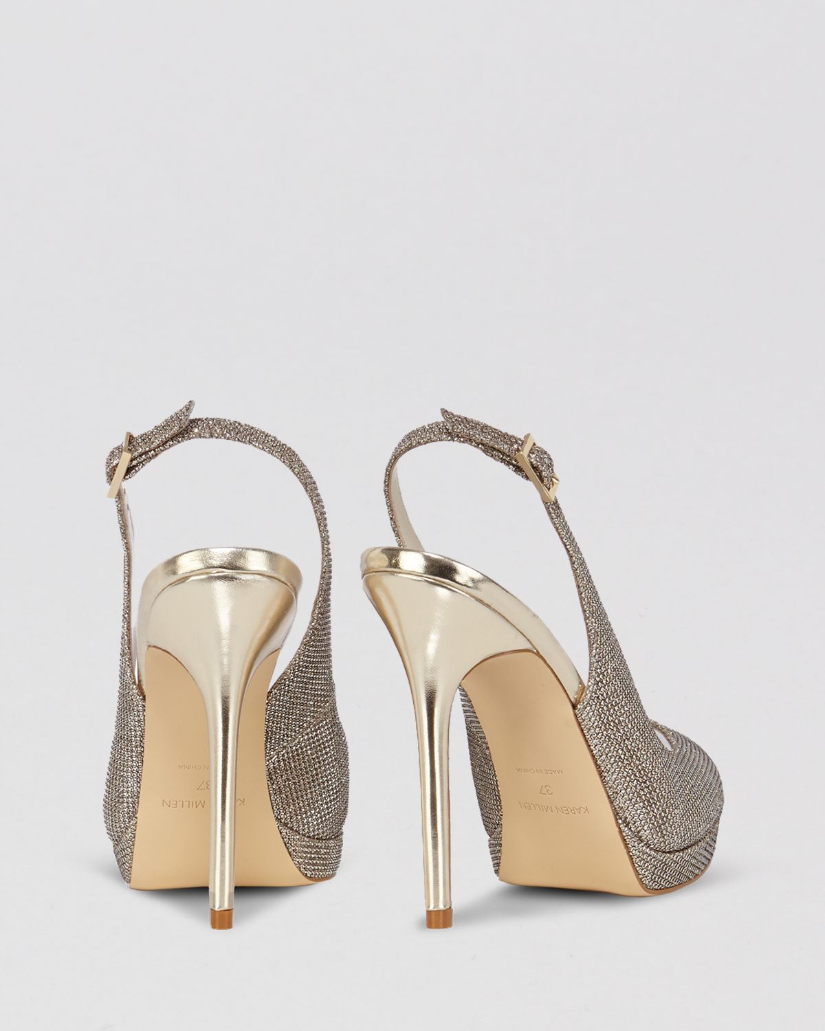 Karen Millen Peep Toe Platform Evening Slingback Sandals - Glitter High  Heel in Metallic | Lyst