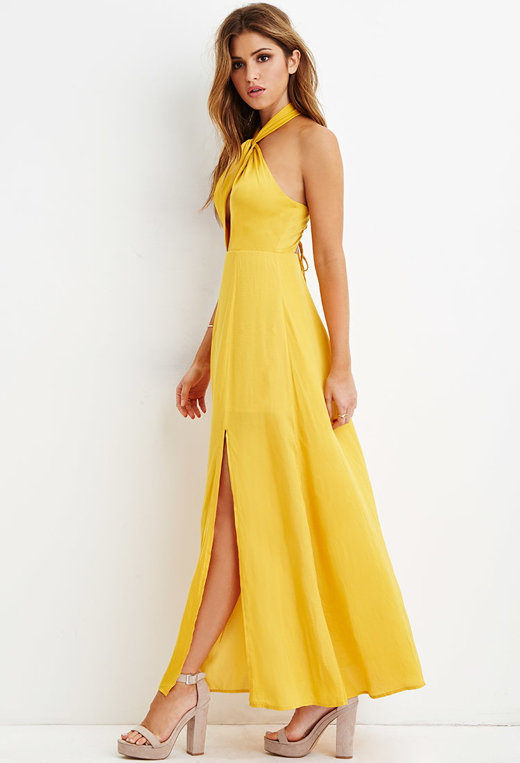 yellow halter maxi dress