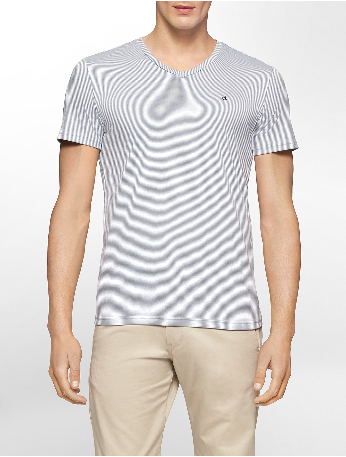 Calvin klein White Label Body Slim Fit Striped V-Neck Pima Cotton T ...