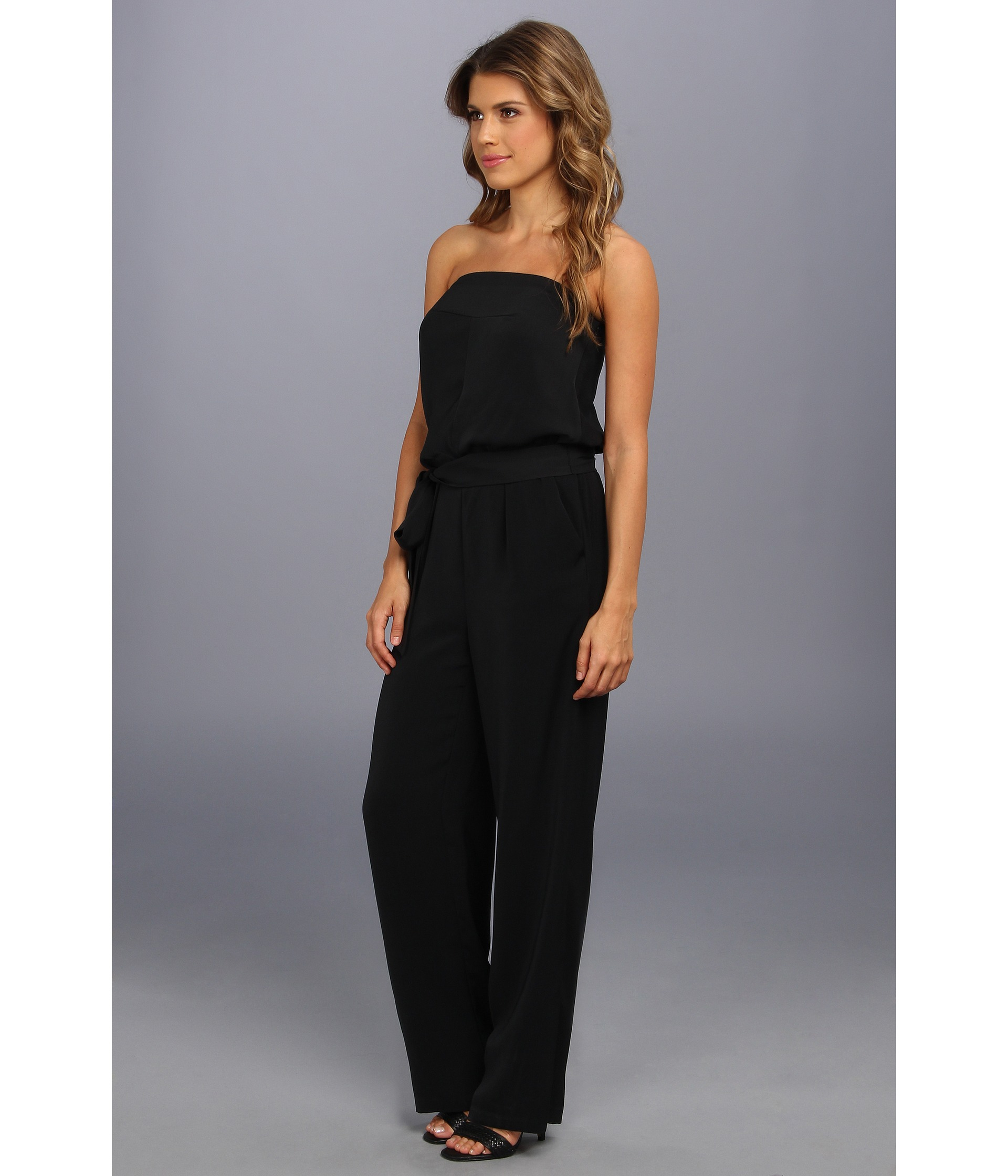 black strapless wide leg jumpsuit