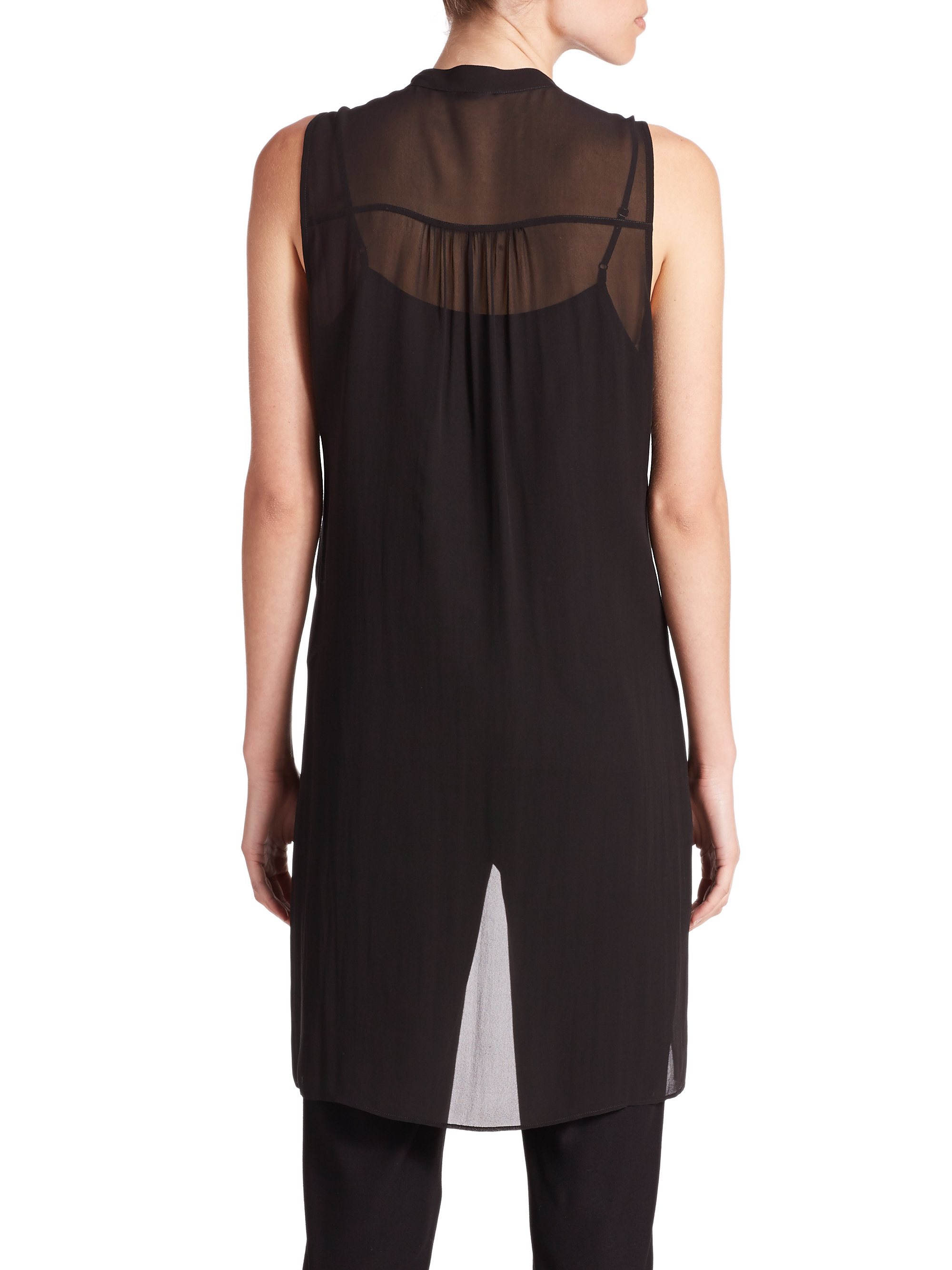 Eileen Fisher Sheer Hilo Silk Tunic in Black Lyst