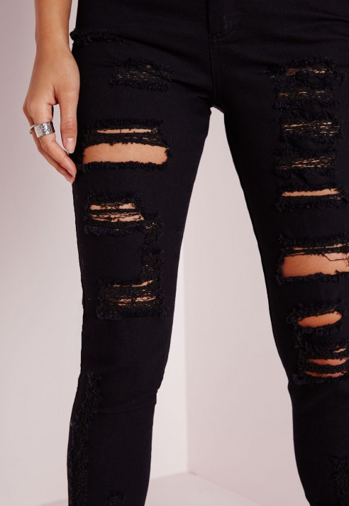 high waisted extreme ripped skinny jeans