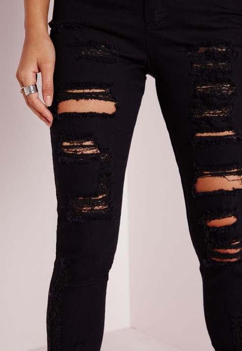 black high rise ripped skinny jeans