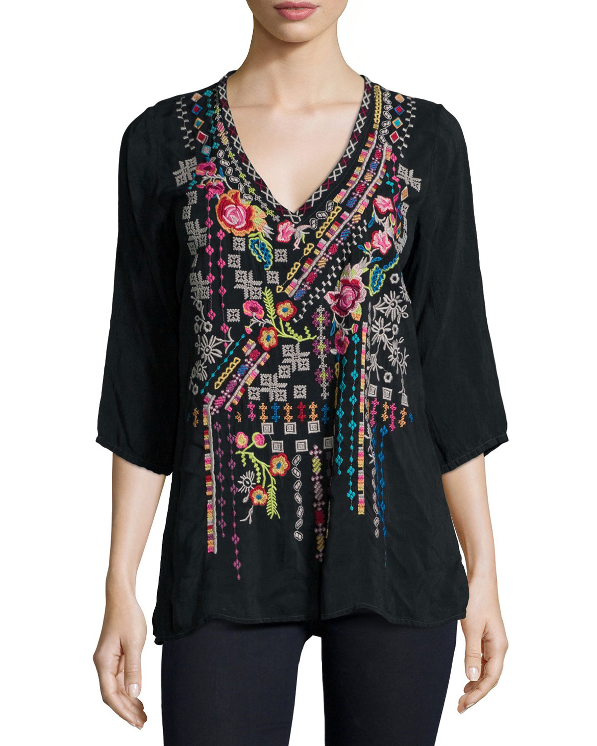 Johnny was Sonrisa Embroidered Tunic in Black | Lyst