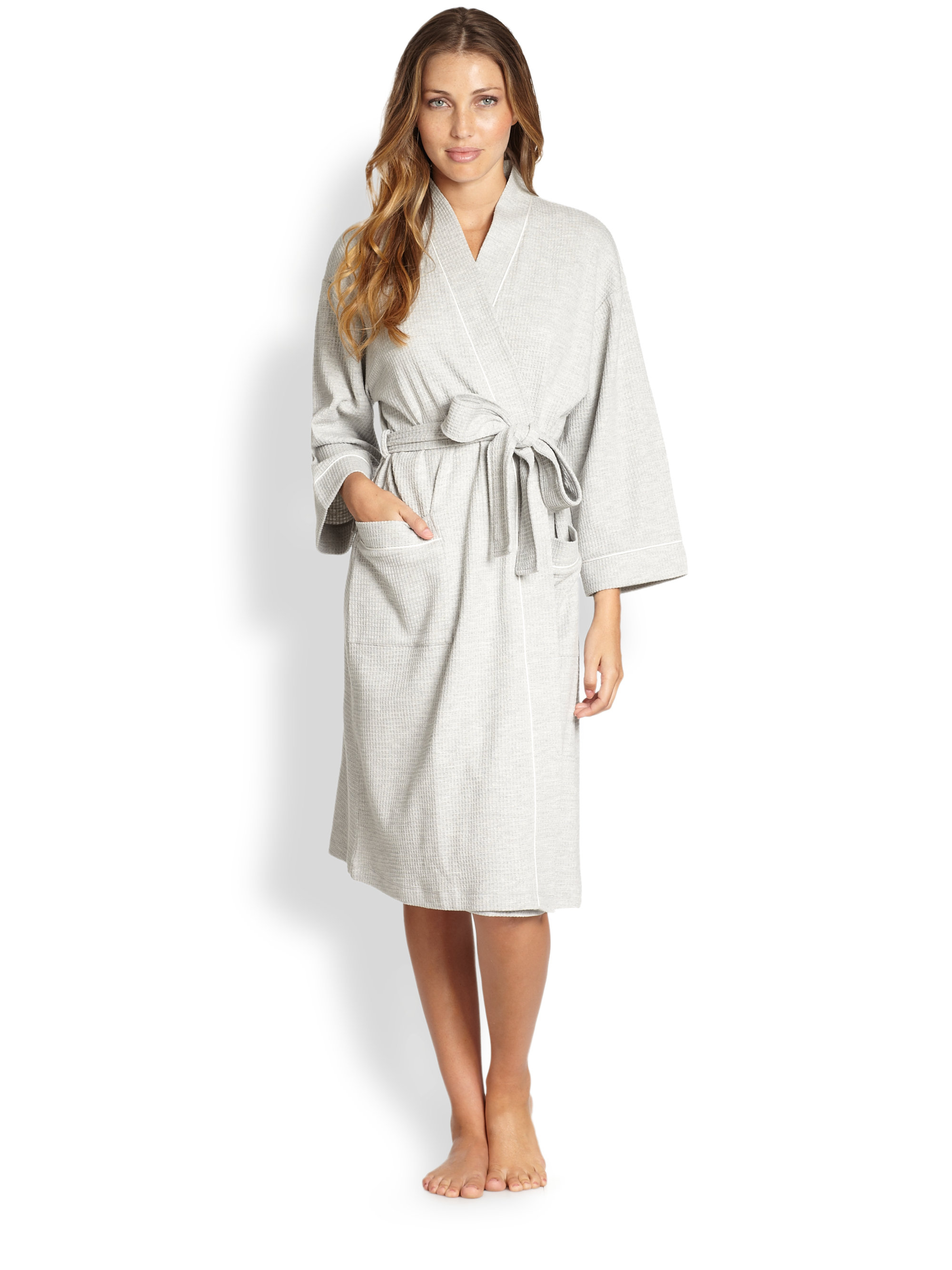 Cottonista Waffle Knit Short Robe in Gray Lyst
