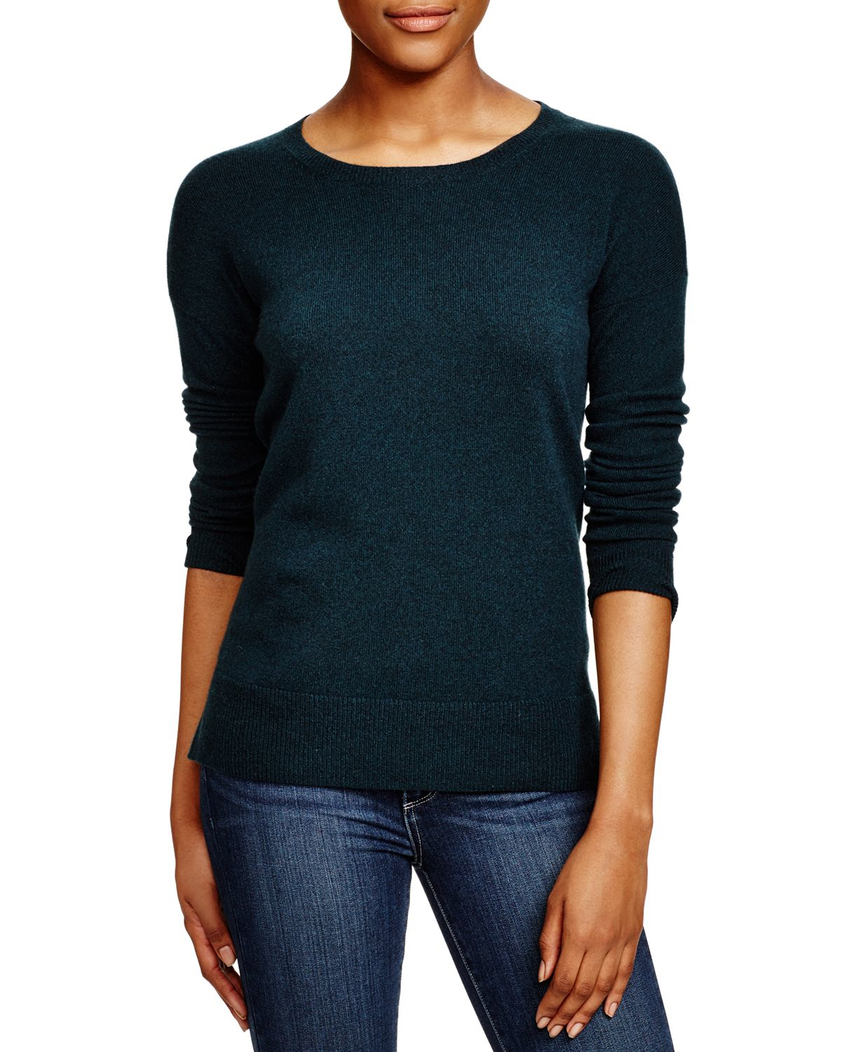 Aqua Cashmere Cashmere High Low Crewneck Sweater in Green (Dark Forest ...