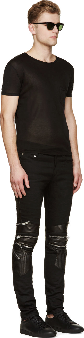 Saint Laurent Biker Zipper-Knee Denim Jeans in Black for Men |