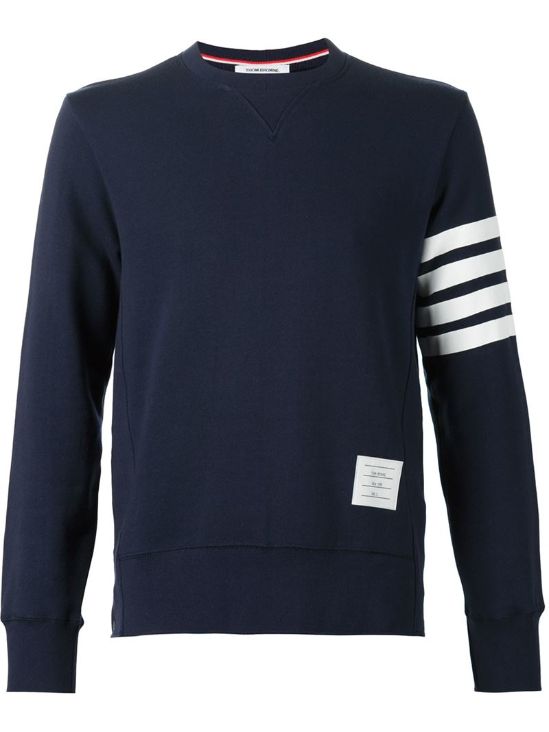 Thom Browne Stripe Sleeve Sweater in Blue for Men | Lyst
