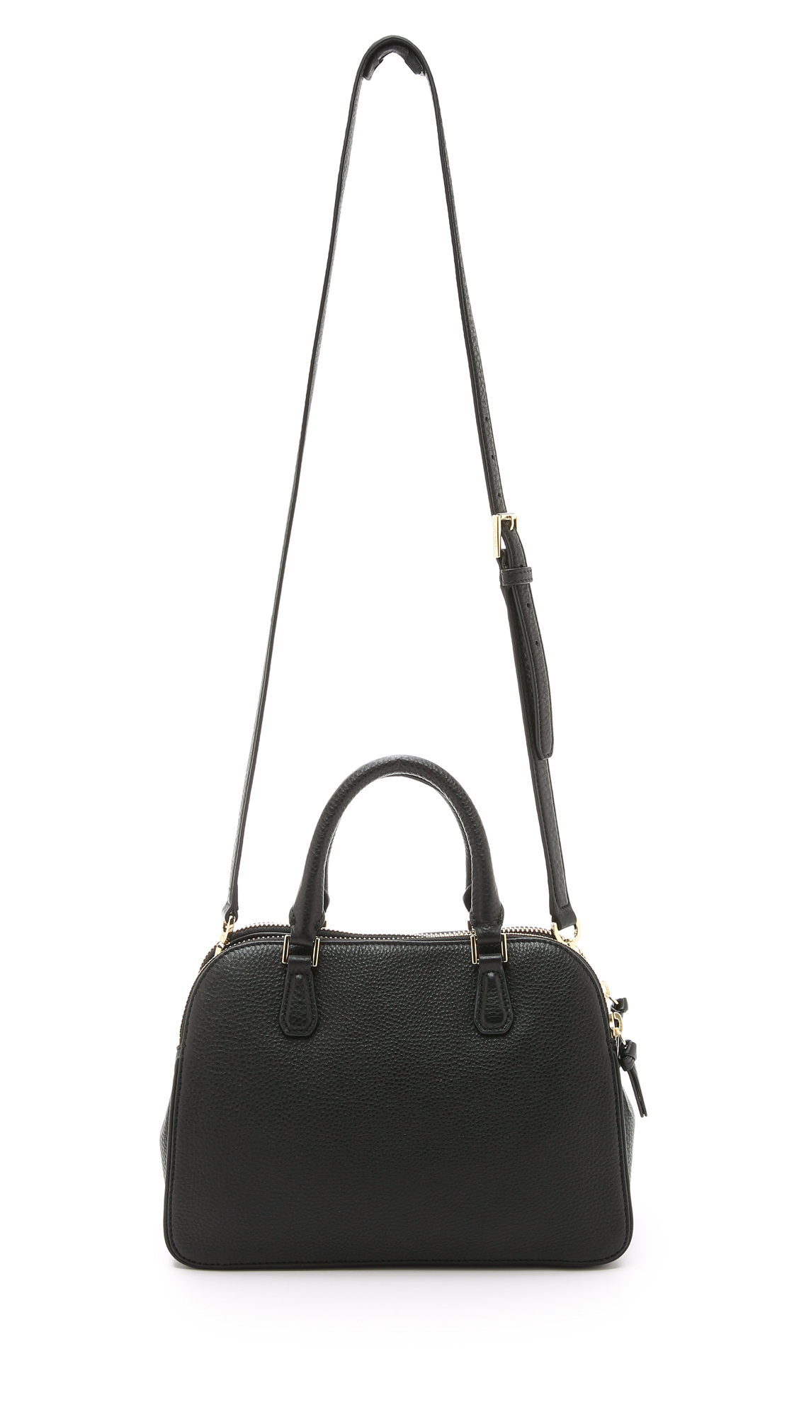 Tory Burch 'robinson' Small Double Zip Pebbled Leather Satchel in Black
