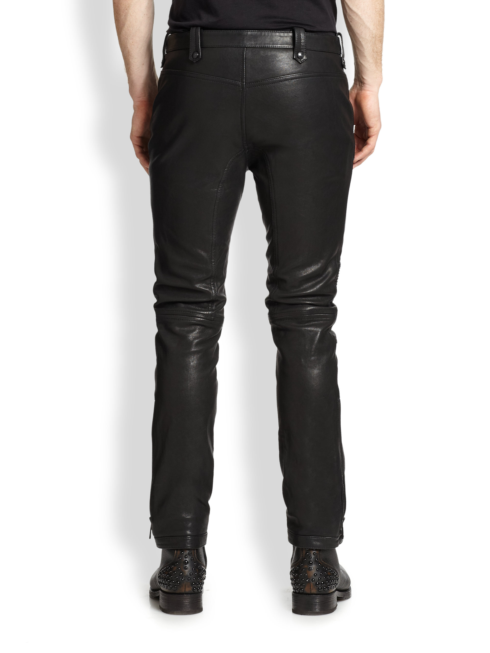 Lyst - Belstaff Washed Leather Pants in Black for Men