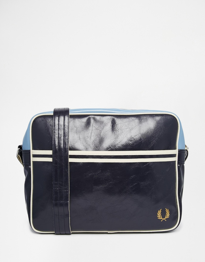 Fred Perry Leather Classic Messenger Bag in Blue for Men - Lyst