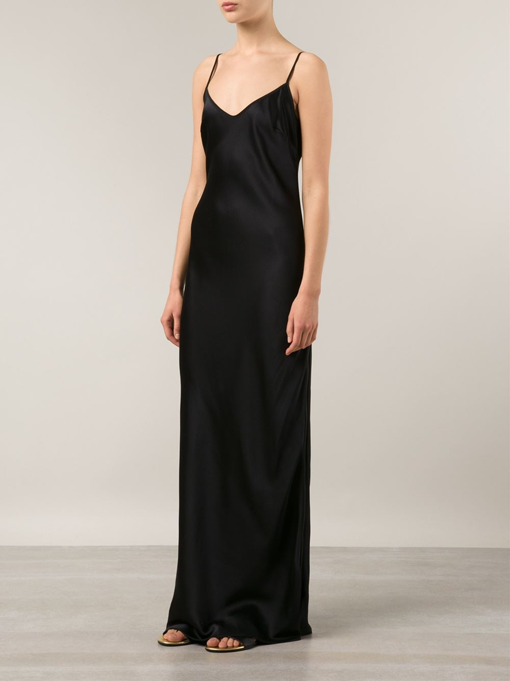 Valentina kova Long Silk Slip Dress in Black | Lyst