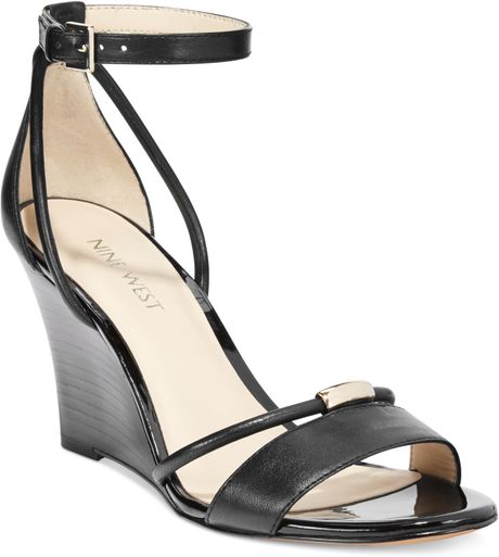 Nine West Fastness Ankle Strap Wedge Sandals in Black