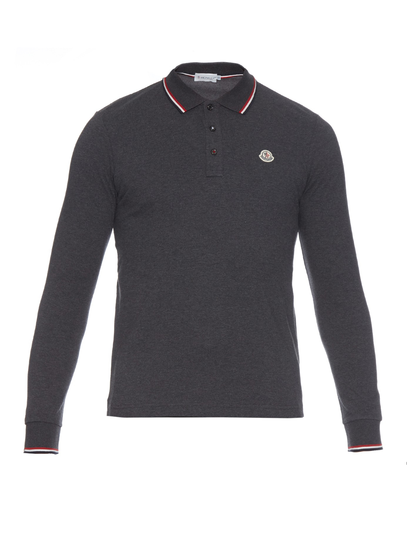 Moncler Long-sleeved Cotton-piqué Polo Shirt in Charcoal (Gray) for Men -  Lyst