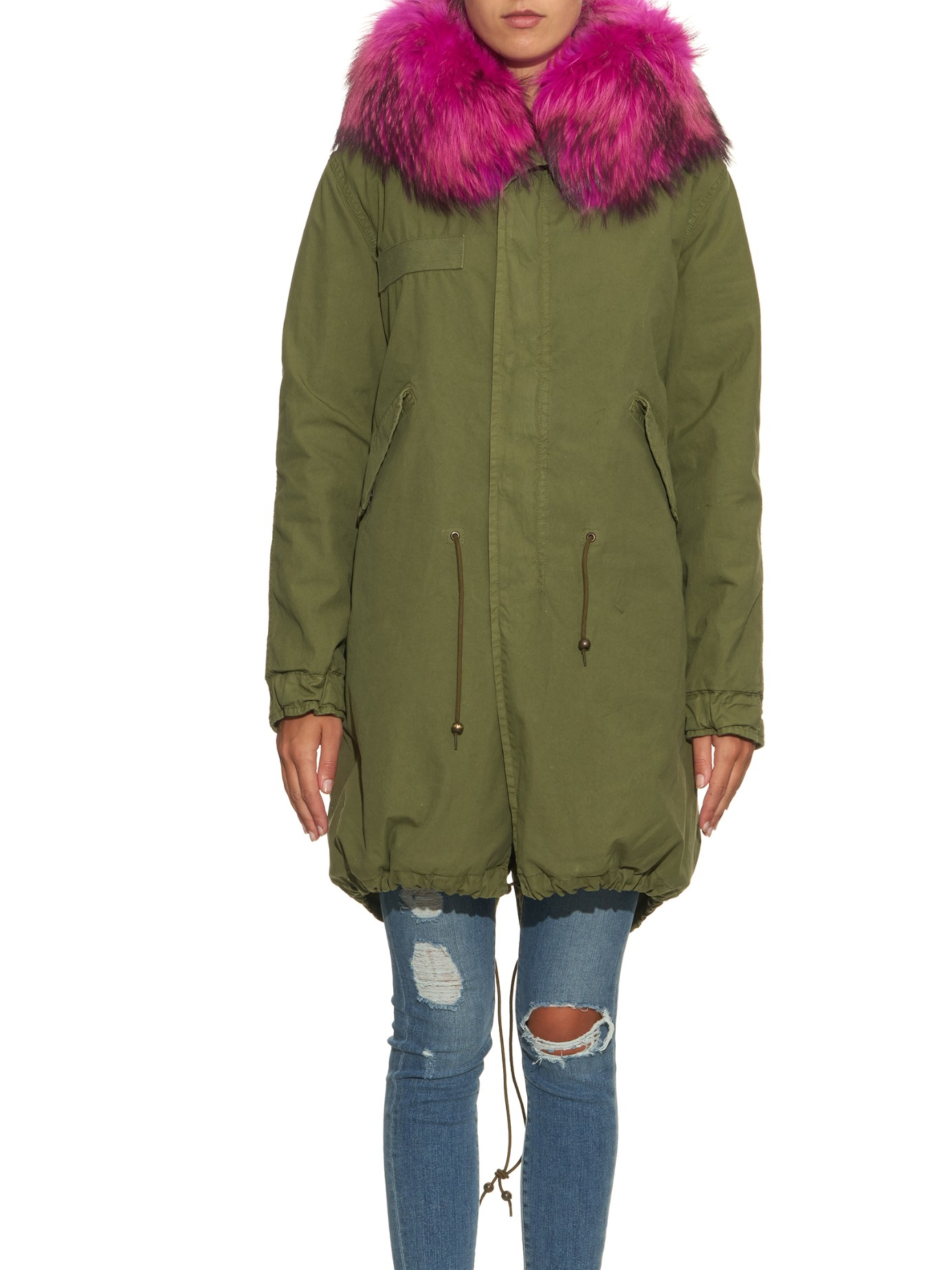 Mr & Mrs Italy Fur-Trim Cotton and Canvas-Blend Parka in Green | Lyst