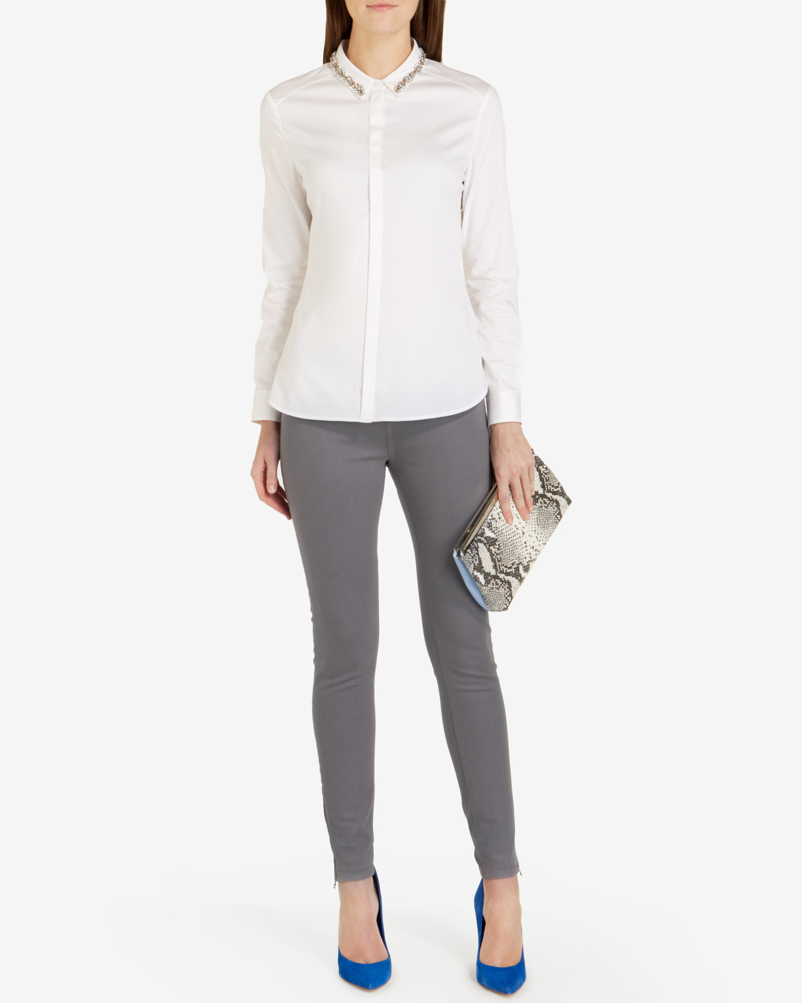 Lyst Ted Baker Wax Finish Skinny Jeans in Gray
