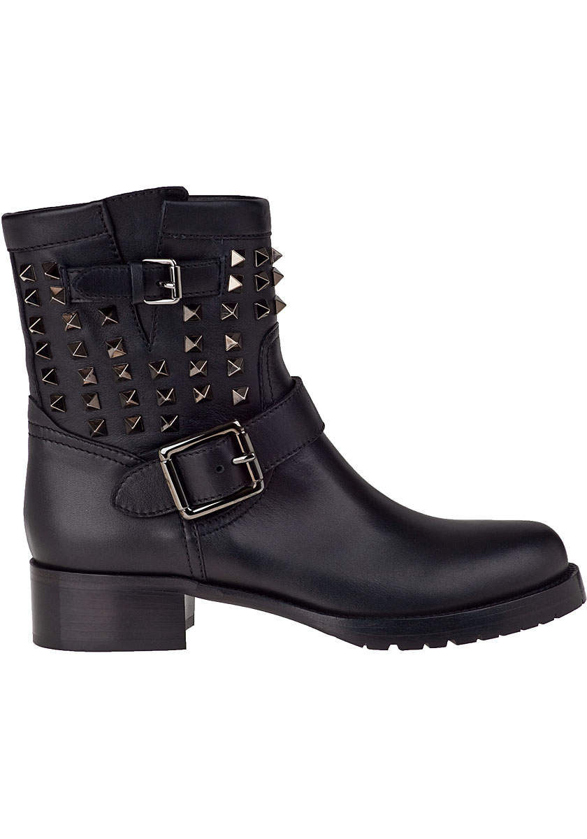 Lyst - Valentino Rockstud Biker Boot Black Leather in Black