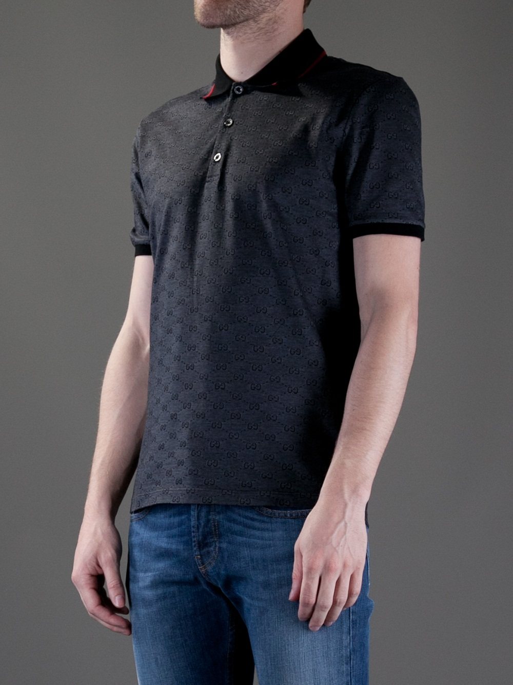 Gucci Monogram Polo Shirt in Black for Men - Lyst