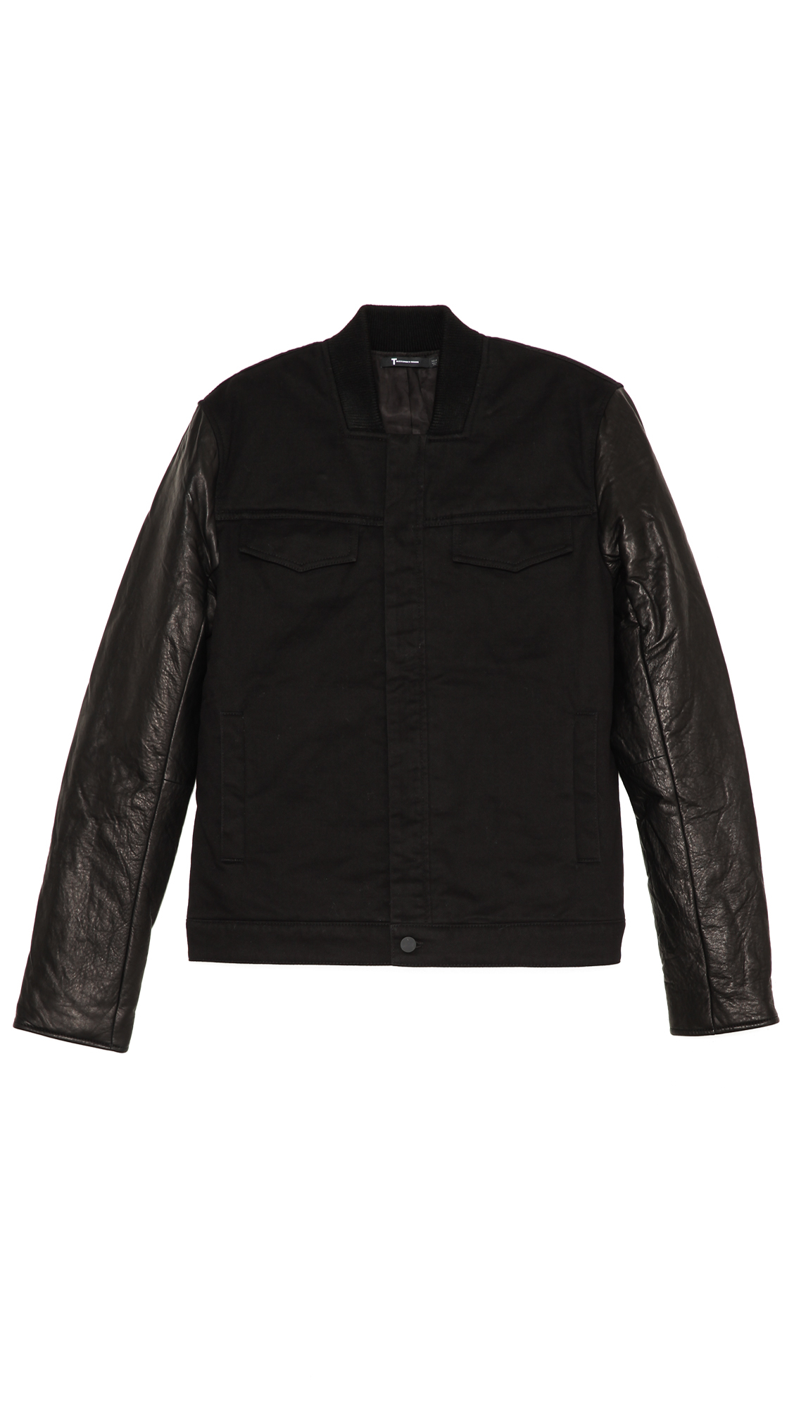 T By Alexander Jean Jacket With Leather Sleeves In Black For Gallery