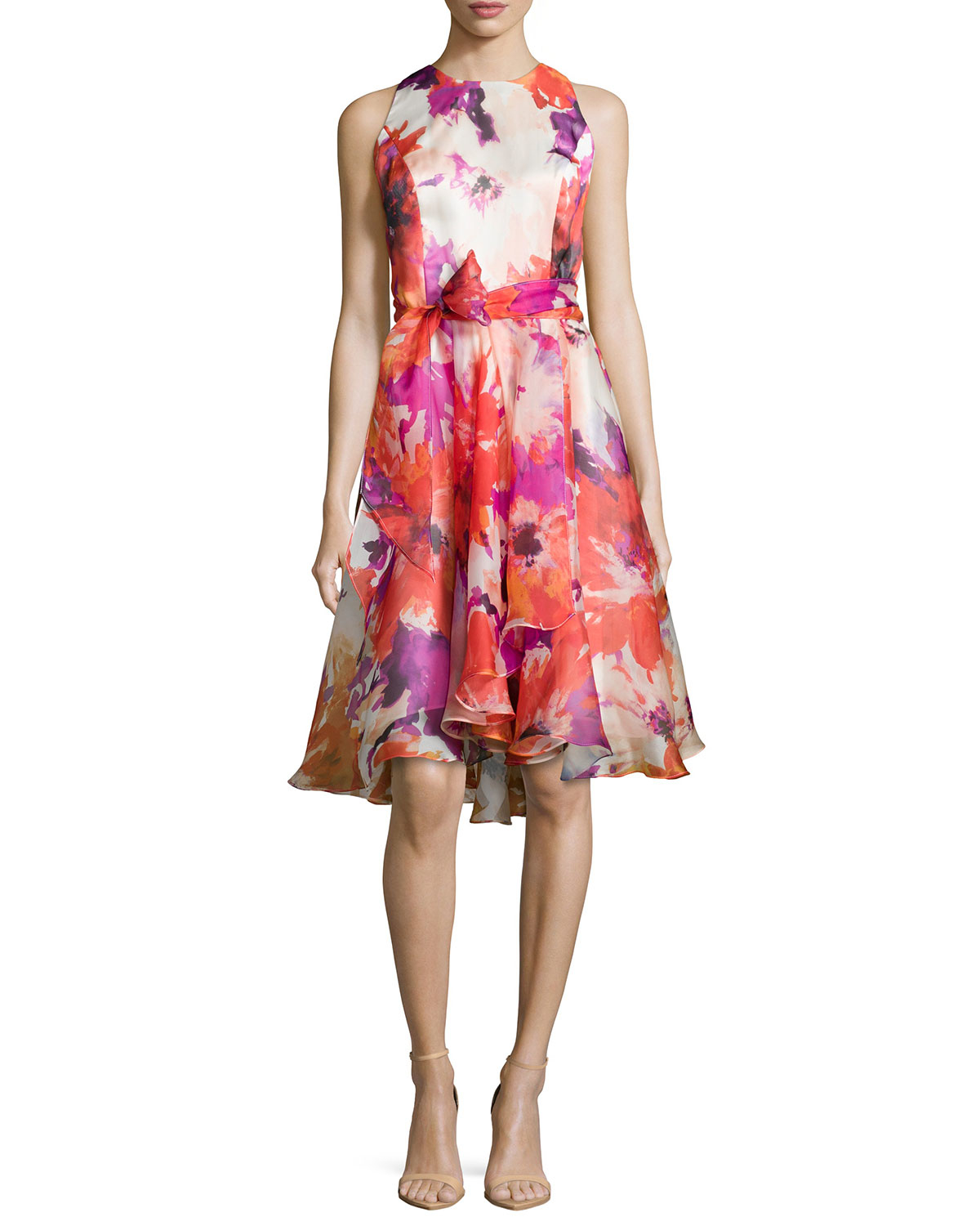 Carmen Marc Valvo Sleeveless Floral-print Cocktail Dress in Red - Lyst