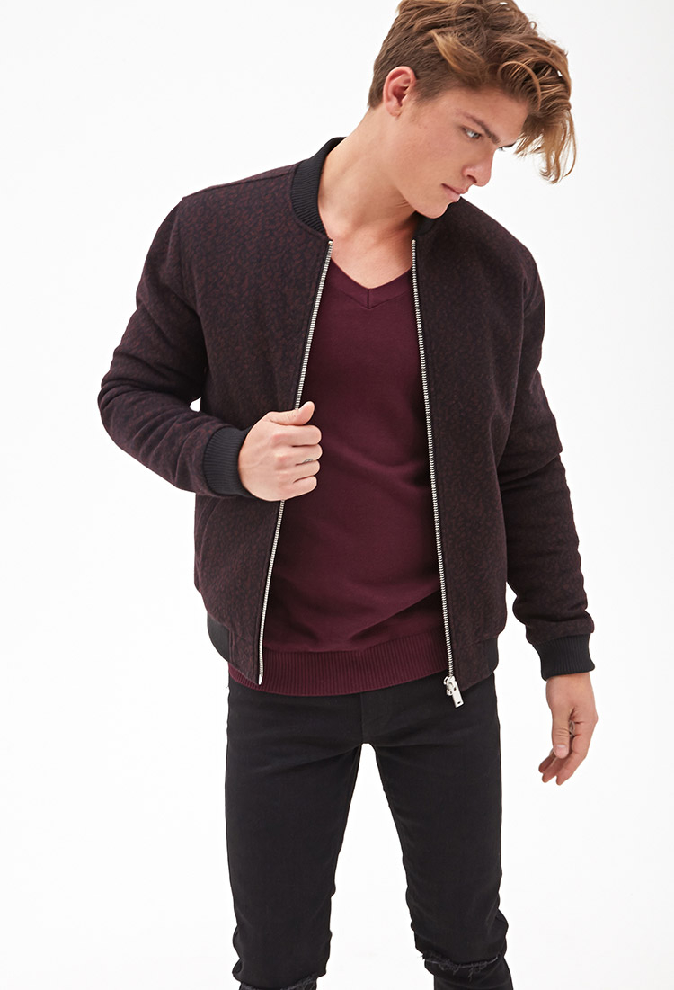 Forever 21 Abstract Bomber Jacket in Purple for Men (Burgundyblack ...