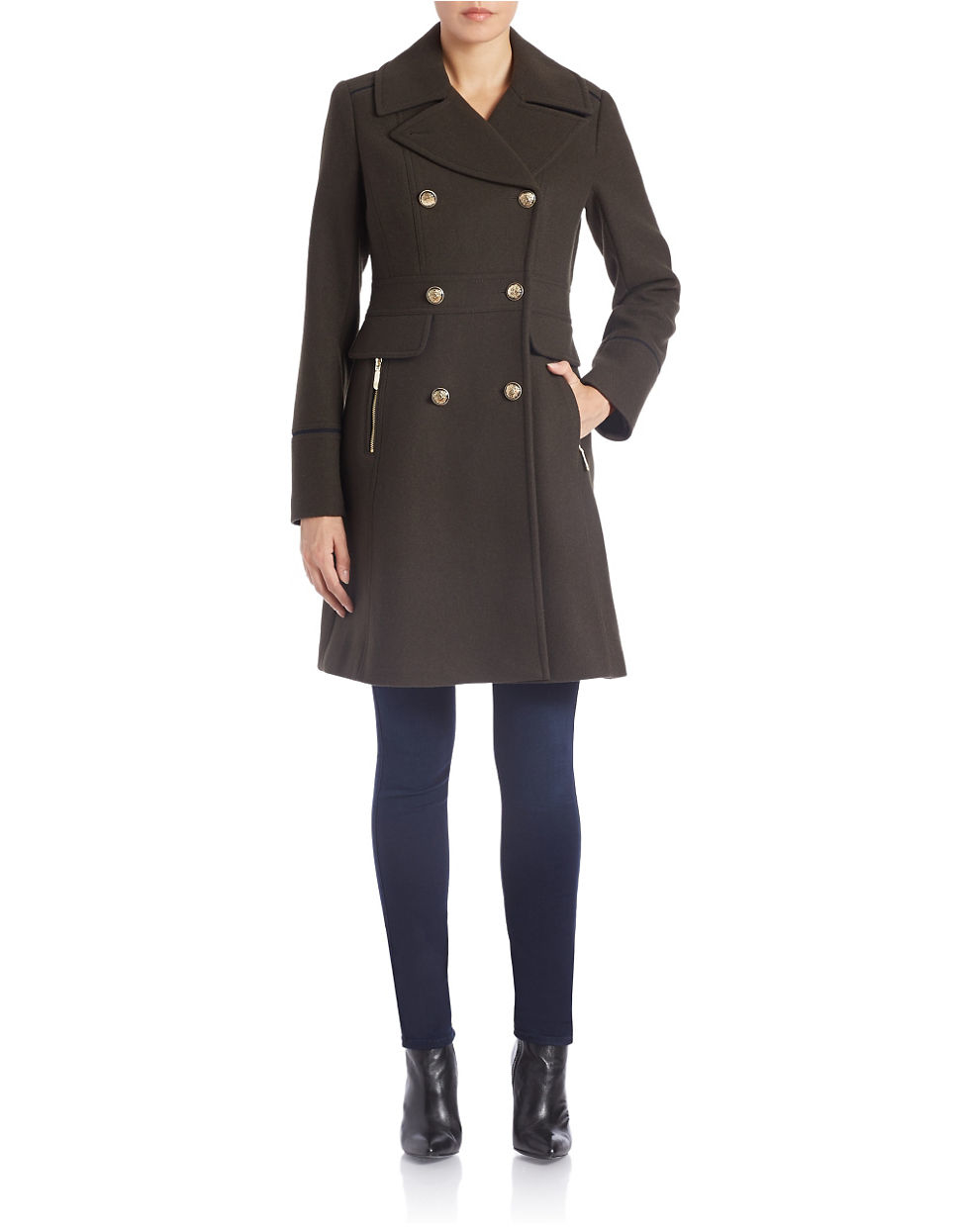 Vince Camuto Wool Double-breasted Military Walker Coat in Olive (Green ...