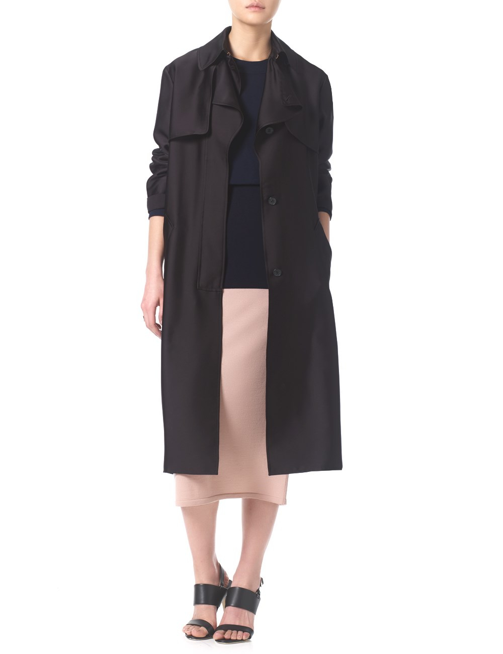 Sonia Rykiel Vintage Black Linen Satin Jacket With Finger Print Burberry Long Gem Collar Satin Trench Coat In Black Lyst