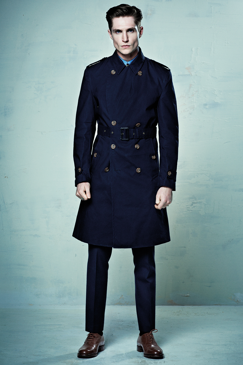 Farrell Slim Fit Navy Db Control Trench Coat in Blue for Men | Lyst