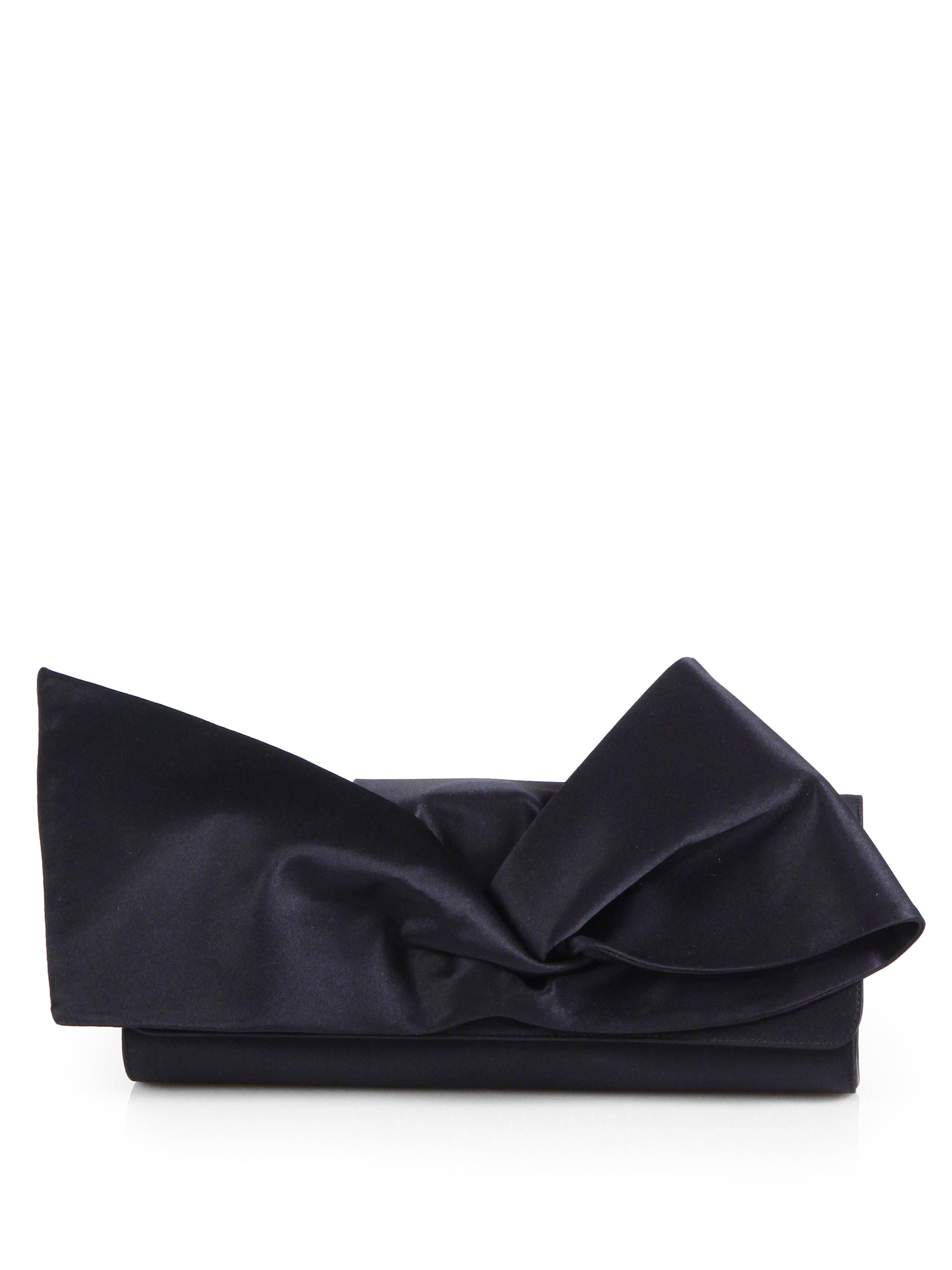 Christian Louboutin Satin Bow Clutch in Black | Lyst