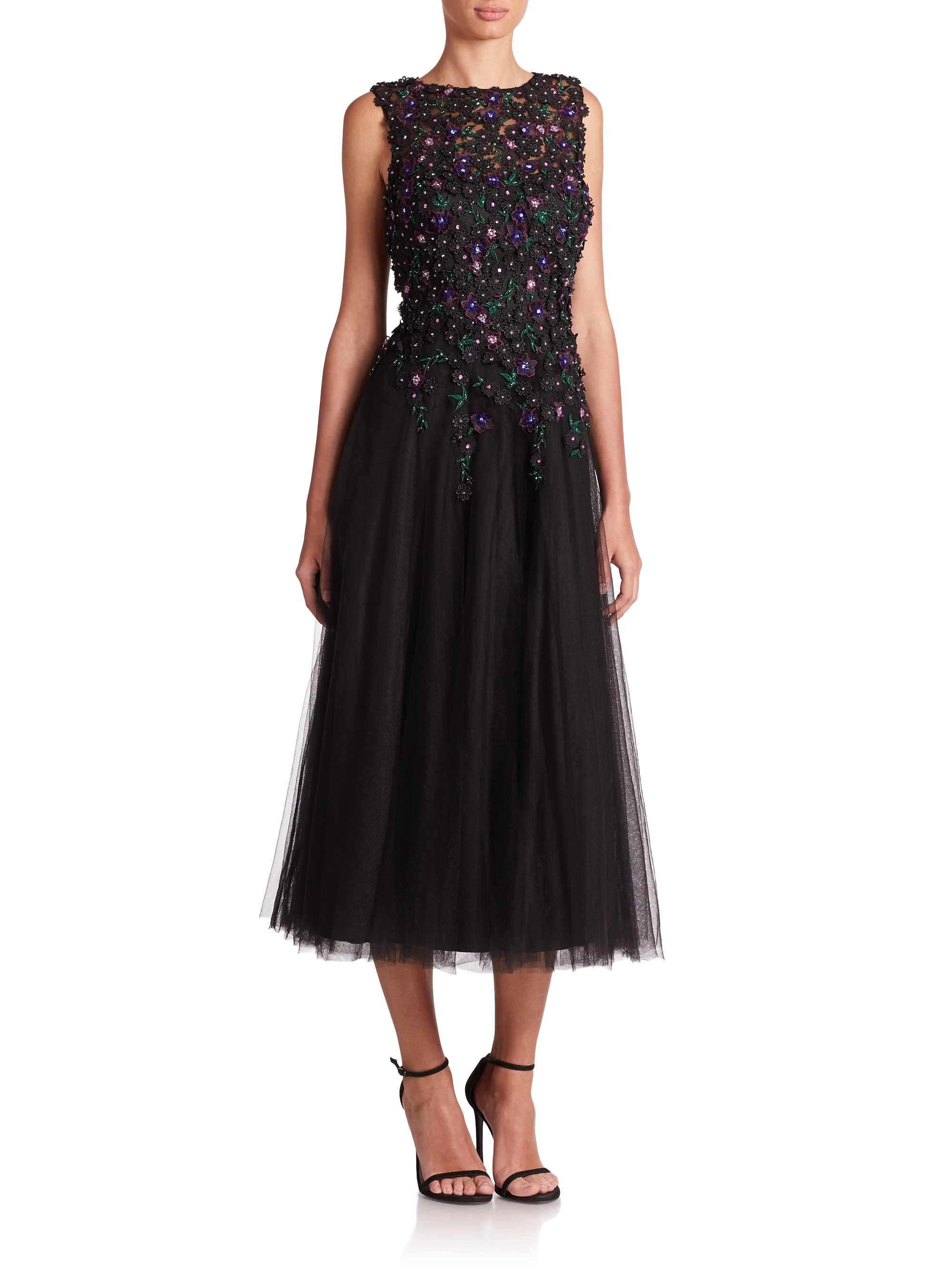 Teri jon Floral Beaded Tulle Dress in Black | Lyst2000 x 2667