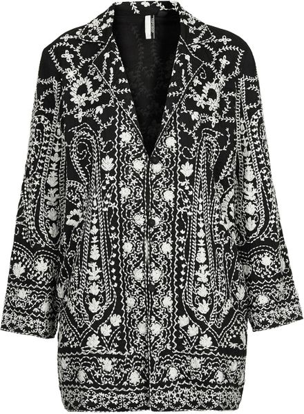 Topshop Womens Premium Embroidered Duster Jacket Black in Black | Lyst
