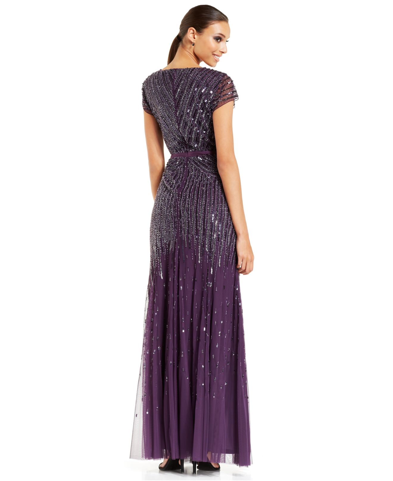 Adrianna Papell Adrianna Petite Papell Cap-Sleeve Sequined Gown in Purple -  Lyst