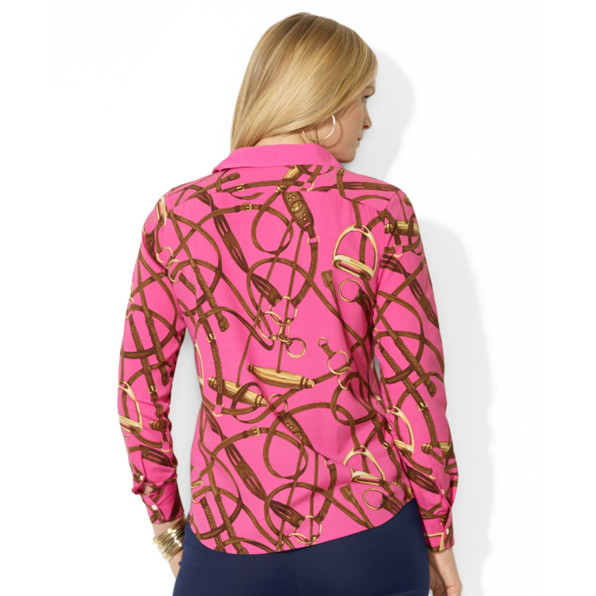 Lauren by Ralph Lauren Plus Size Equestrianprint Silk Shirt in Pattern  (Pink) - Lyst