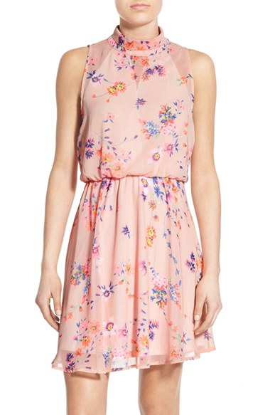 Download Sienna Sky Floral Print Mock Neck Skater Dress - Lyst