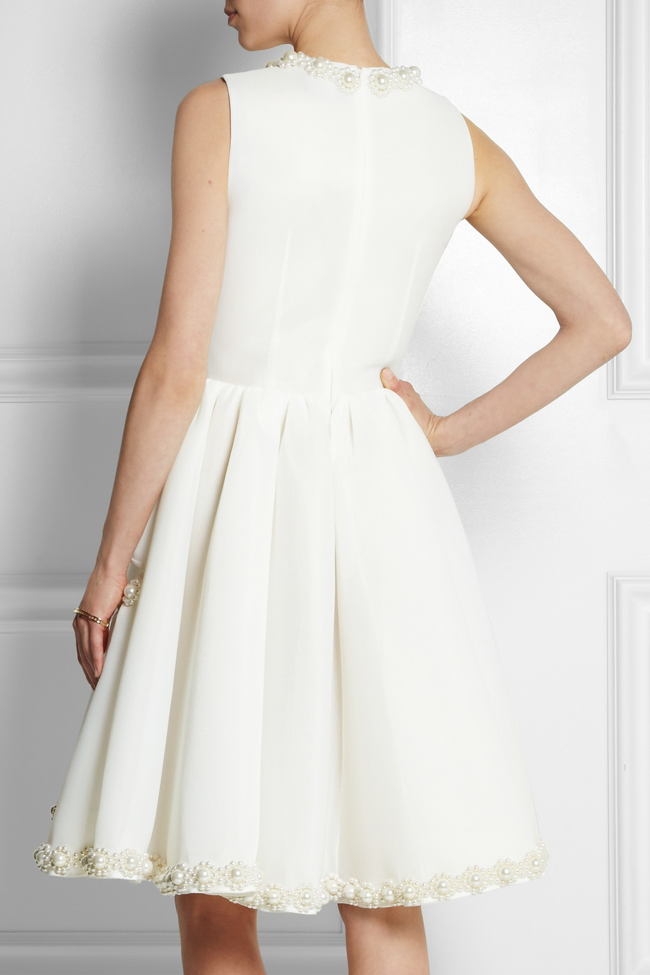 Lyst Simone rocha Faux Pearlembellished Scubamesh Dress in Gray