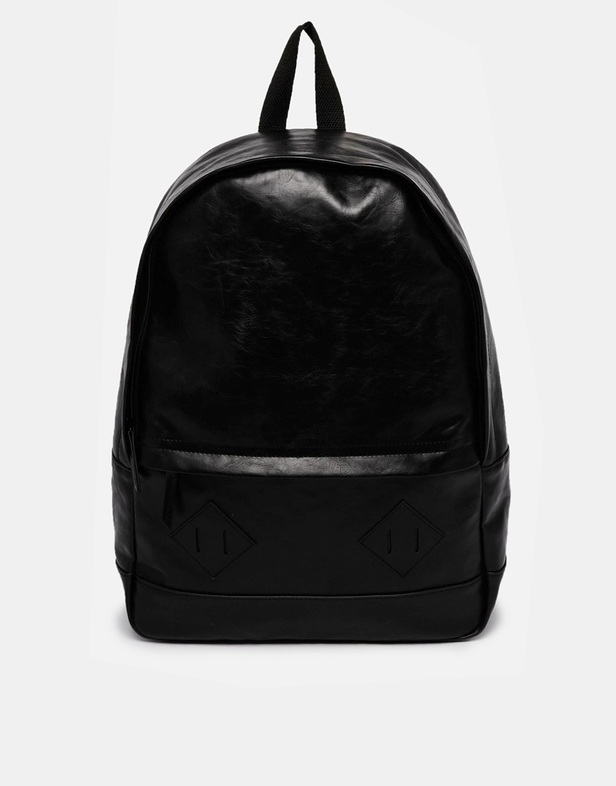 Lyst Asos Backpack In Black Faux Leather For Men Gallery