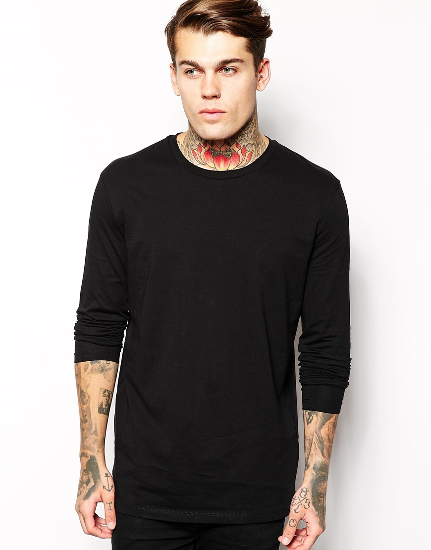 Lyst - Asos Long Sleeve T-Shirt In Longline Skater Fit in Black for Men