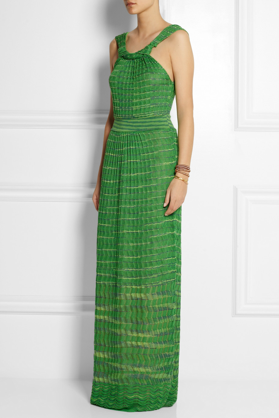 M Missoni CrochetKnit CottonBlend Maxi Dress in Bright Green (Green