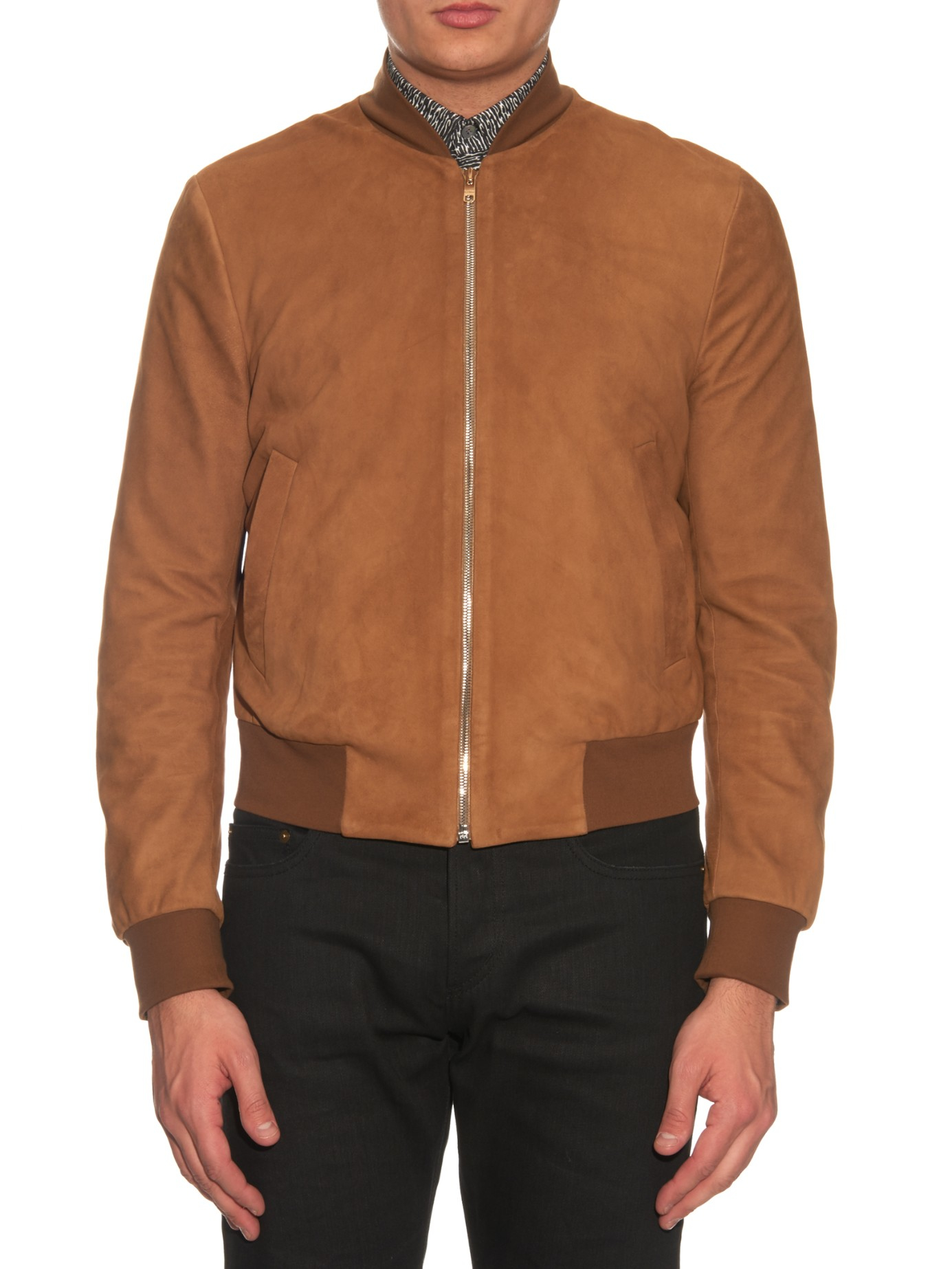 Paul Smith Suede Bomber Jacket in Tan (Brown) for Men | Lyst