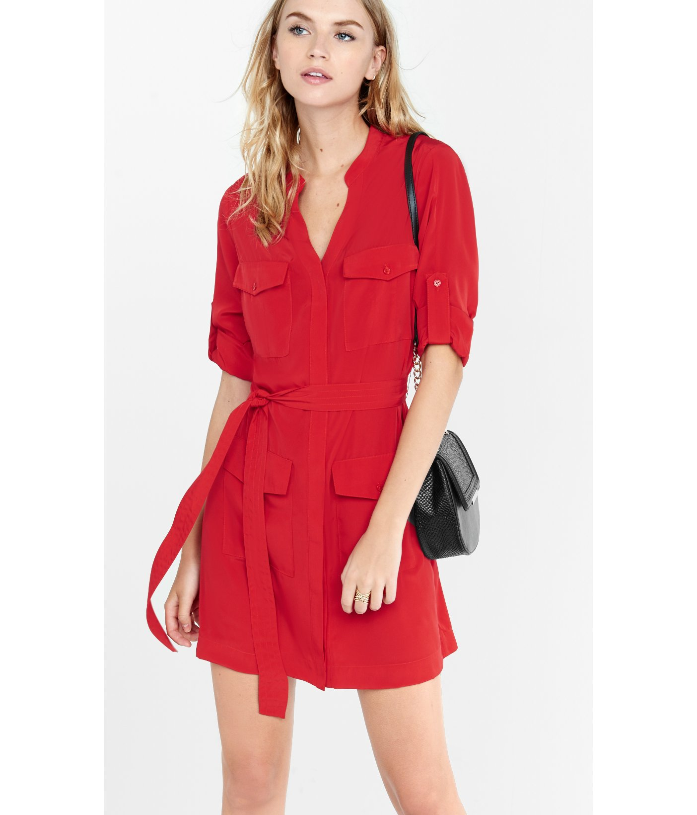Lyst - Express Red Four Pocket Military Shirt Dress in Red