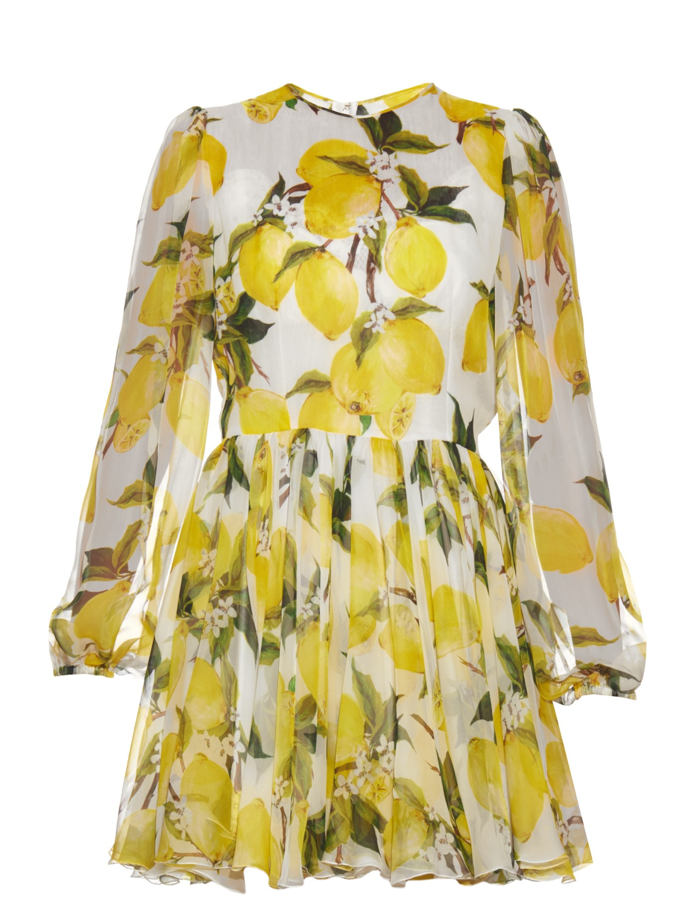 Dolce & Gabbana Lemon-print Silk-chiffon Mini Dress in Yellow | Lyst