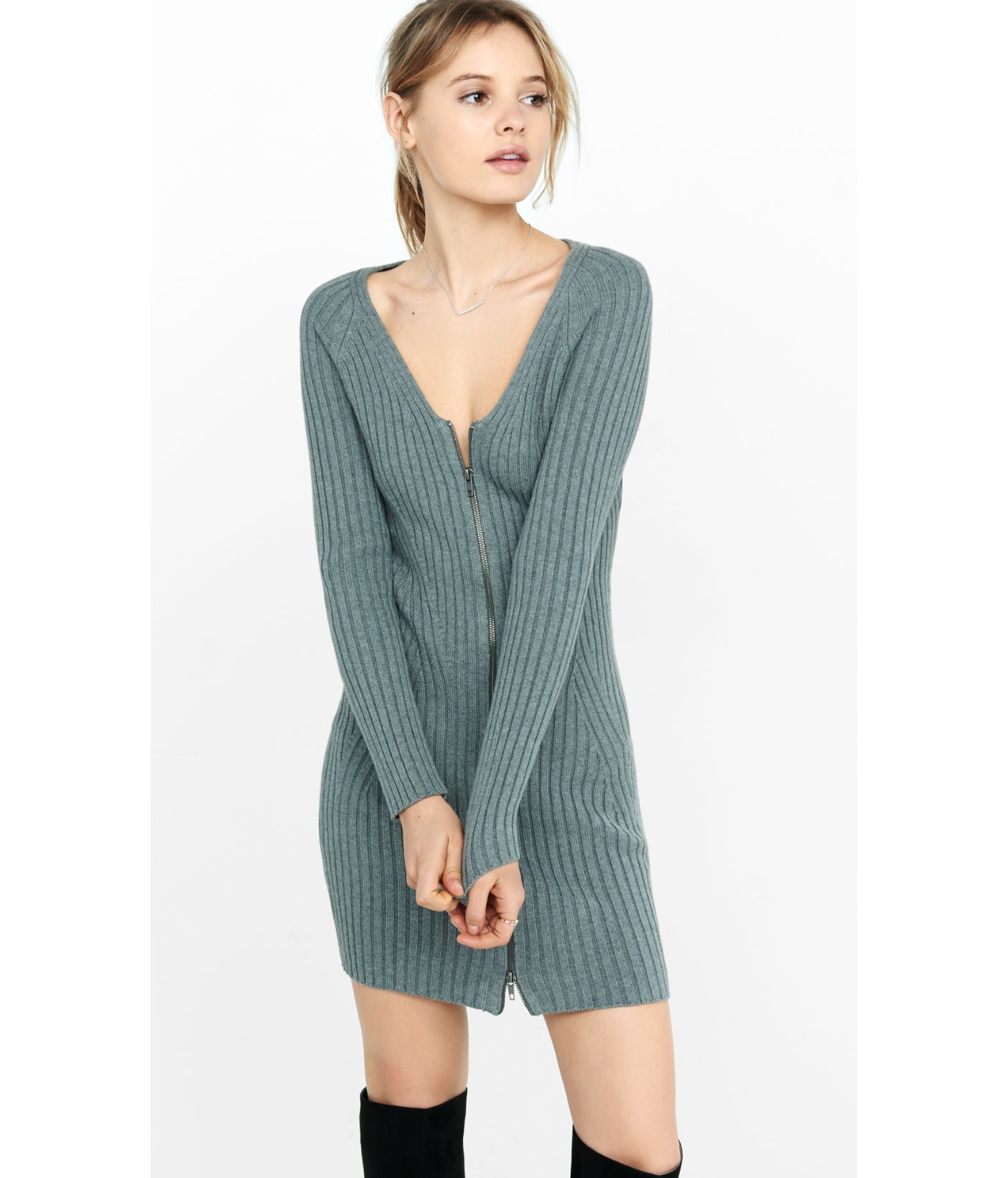 zip front sweater dress