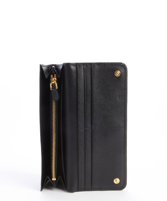 Prada Black Saffiano Leather Zip Continental Wallet in Black | Lyst  