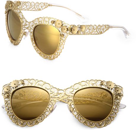 Dolce & Gabbana Embellished Cats Eye Sunglasses in Gold | Lyst