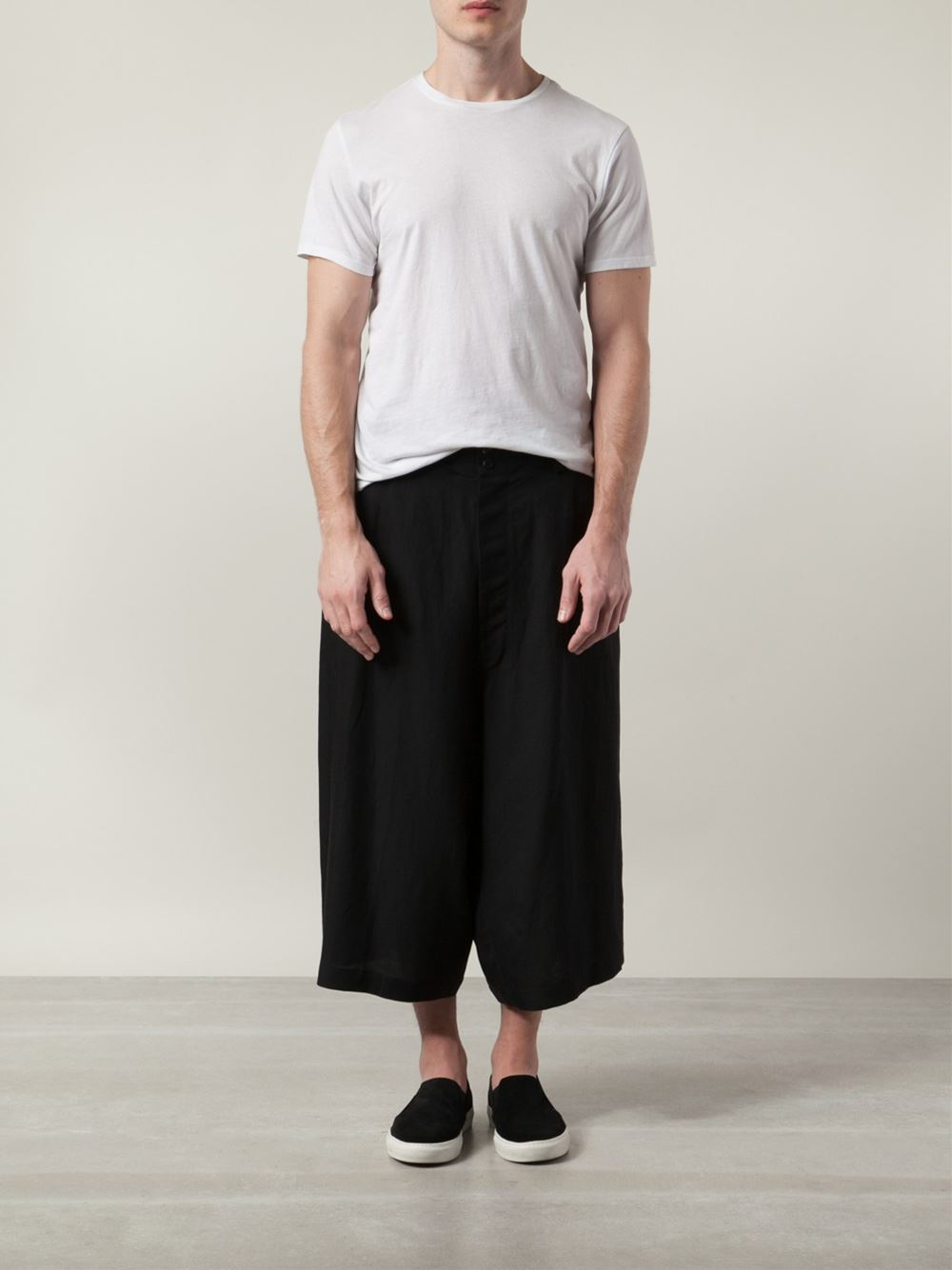 Yohji Yamamoto Wide Leg Cropped Trousers in Black for Men | Lyst