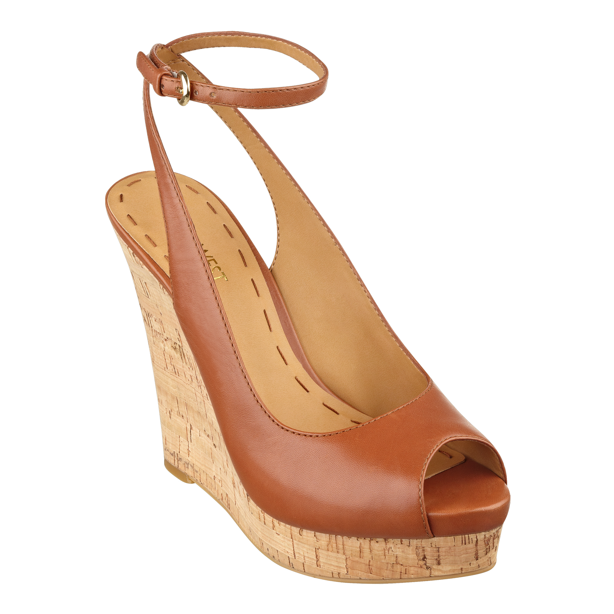 Nine West Lienna Peep Toe Wedge in Cognac Leather (Brown) - Lyst