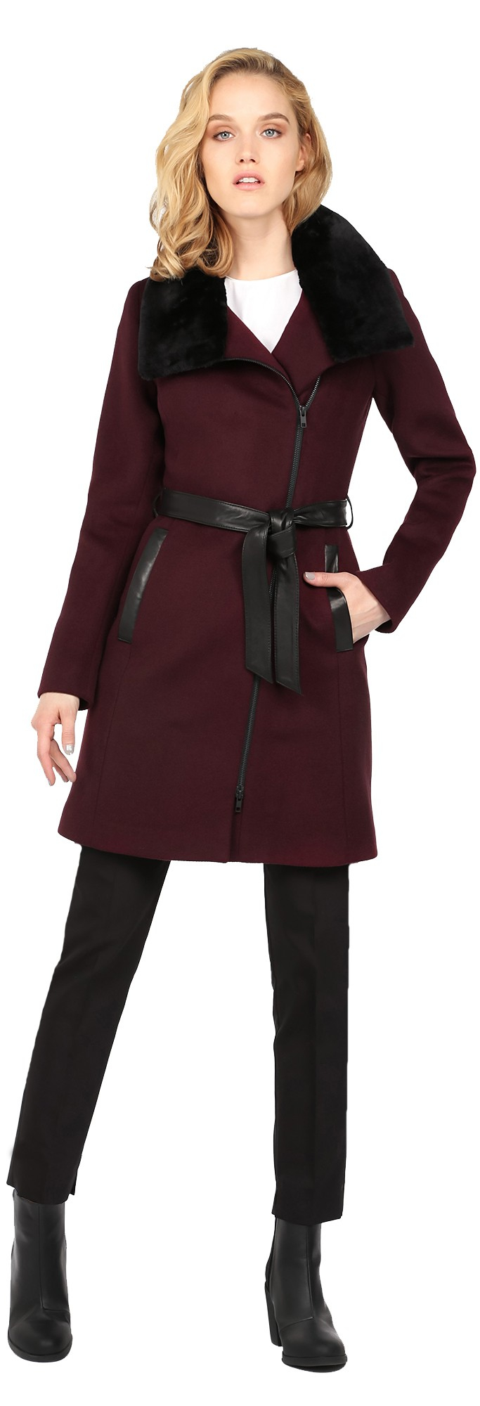 Lyst Soia Kyo Elma Merlot Classic Wool Coat With Removable Faux Gallery